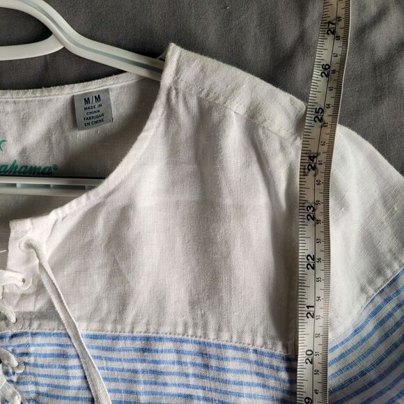 Tommy Bahama 100% Linen Top Womens Medium White Blue Crystalline Waters Lace-Up - Picture 5 of 7